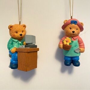 Avon Gift Collection Hobby Bear Computer & Gardening Ornaments 1996 Vintage